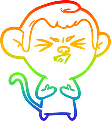 rainbow gradient line drawing of a cartoon annoyed monkey
