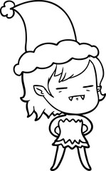 hand drawn line drawing of a undead vampire girl wearing santa hat