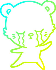 cold gradient line drawing of a crying cartoon bear