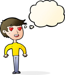 cartoon man in love with thought bubble