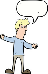 cartoon curious man with speech bubble