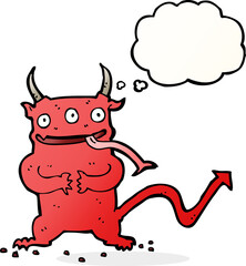 cartoon little demon with thought bubble