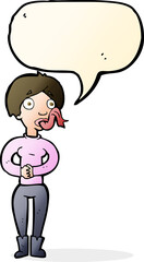 cartoon woman with snake tongue with speech bubble