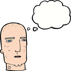 cartoon bald tough guy with thought bubble