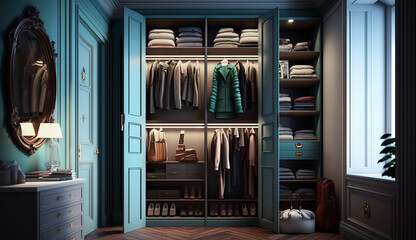 Smart bedroom cupboard closet storage interior design AI Generated image