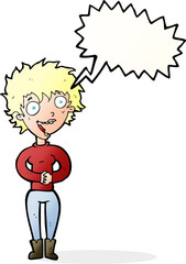 cartoon crazy excited woman with speech bubble