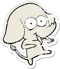 distressed sticker of a happy cartoon elephant