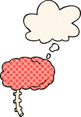 cartoon brain with thought bubble in comic book style