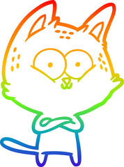 rainbow gradient line drawing of a cartoon cat