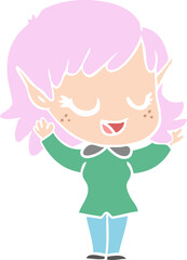 happy flat color style cartoon elf girl