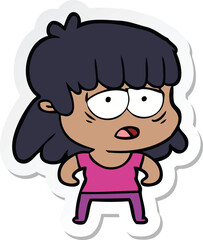 sticker of a cartoon tired woman