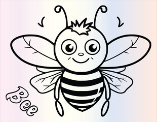 Cute Bee Coloring Page Drawing For Kids