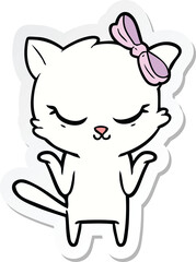 sticker of a cute cartoon cat with bow