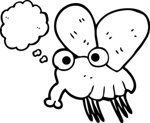 freehand drawn thought bubble cartoon fly
