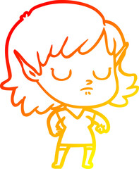 warm gradient line drawing of a cartoon elf girl