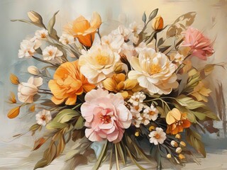 Free Captivating Floral Bouquet Exquisite Oil Painting Style, Generative Ai