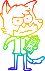 rainbow gradient line drawing of a cartoon annoyed fox