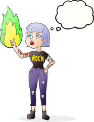 freehand drawn thought bubble cartoon rock girl