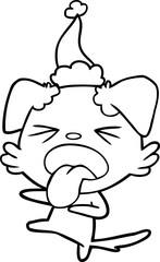 hand drawn line drawing of a disgusted dog wearing santa hat
