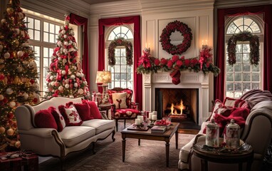 Fototapeta na wymiar Living room decorated at christmas