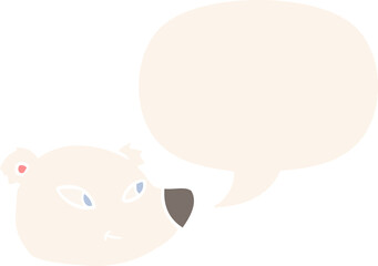 cartoon polar bear face with speech bubble in retro style