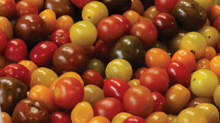 Different color cherry tomatoes organic food image. Background of cherry tomatoes vegetable photo.