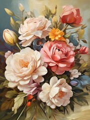 Free Captivating Floral Bouquet Exquisite Oil Painting Style, Generative Ai