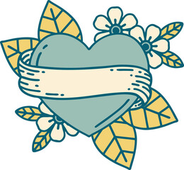 iconic tattoo style image of a heart and banner