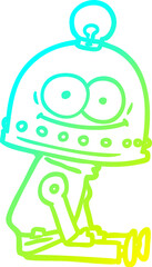 cold gradient line drawing of a happy carton robot with light bulb