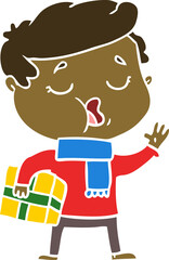 flat color style cartoon man carol singing