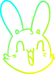 cold gradient line drawing of a cartoon crazy happy bunny face