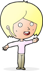cartoon happy girl waving