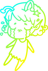 cold gradient line drawing of a cartoon crying alien girl