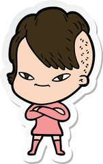 sticker of a cute cartoon girl with hipster haircut