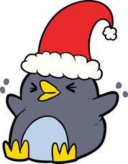 cartoon penguin wearing christmas hat