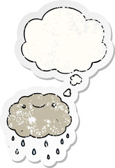 cartoon cloud with thought bubble as a distressed worn sticker