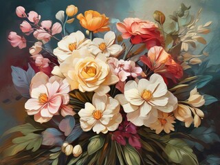 Free Captivating Floral Bouquet Exquisite Oil Painting Style, Generative Ai