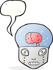 cartoon spooky robot head with speech bubble