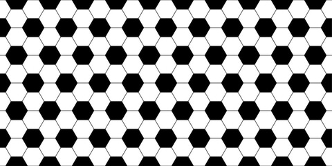 Soccer ball seamless pattern. Repeating black football print isolated on white background. Repeated hexagon texture for sport prints design. Abstract balls repeat wallpaper. Vector illustration - obrazy, fototapety, plakaty