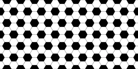 Foto auf Acrylglas Soccer ball seamless pattern. Repeating black football print isolated on white background. Repeated hexagon texture for sport prints design. Abstract balls repeat wallpaper. Vector illustration © Omeris