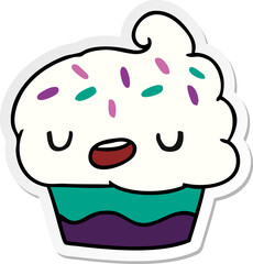 sticker cartoon illustration kawaii of a cute cupcake