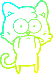 cold gradient line drawing of a cartoon nervous cat