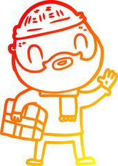 warm gradient line drawing of a cartoon bearded man