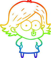 rainbow gradient line drawing of a cartoon girl pouting