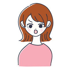 怒った表情の女性の上半身