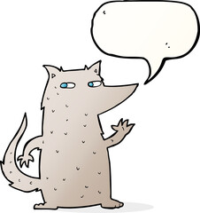 cartoon wolf waving with speech bubble