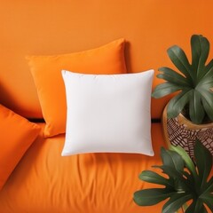 Mockup square cushion in the interior, orange