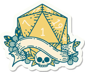 sticker of a natural one d20 dice roll