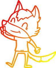 warm gradient line drawing of a friendly cartoon wolf