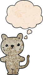 cartoon cat with thought bubble in grunge texture style